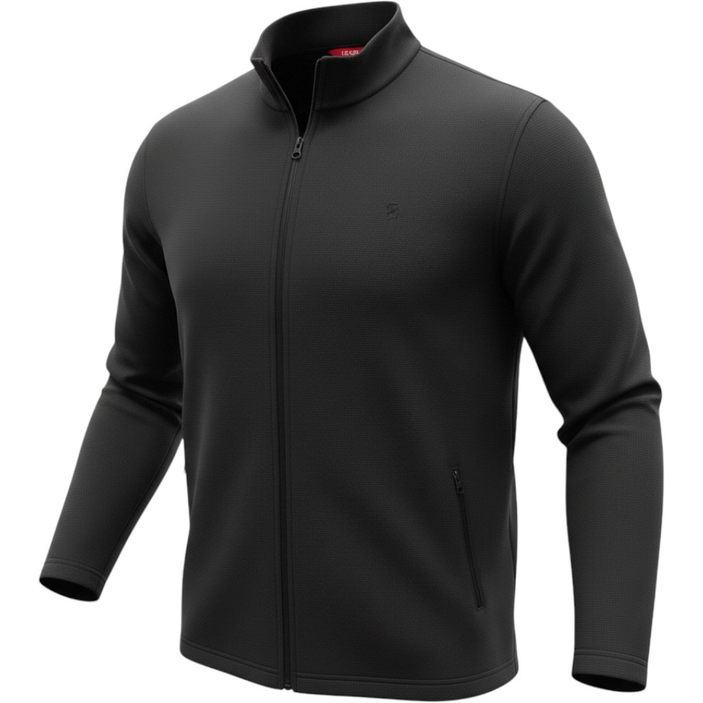 IZOD Mens Full Zip Waffle Knit Sweater Jacket Black Mock Neck XL 4538464